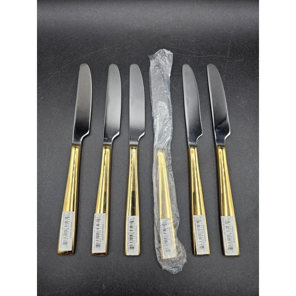 Cambridge Cali Gold Tone Handle Dinner Knives Set Of 6